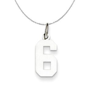 Silver, Athletic Collection Medium Polished Number 6 Necklace - 24 In